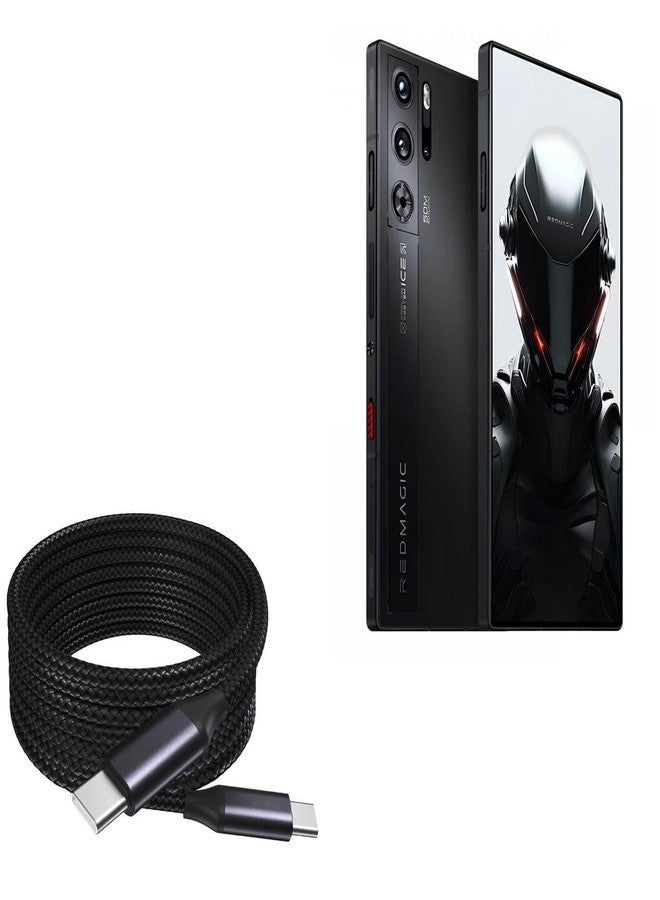 بوكس ويف كابل BoxWave متوافق مع هاتف ZTE Nubia Red Magic 10 Pro - كابل DirectSync PD (طول 3 أمتار) - منفذ USB-C إلى منفذ USB-C (100 واط)، كابل شحن سريع طويل من نوع Type C مصنوع من سبيكة نايلون مضفرة - أسود فاحم - Image 1